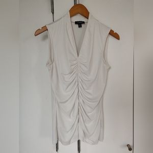 le chateau cream, lined, ruched, v-neck, sleeveless top